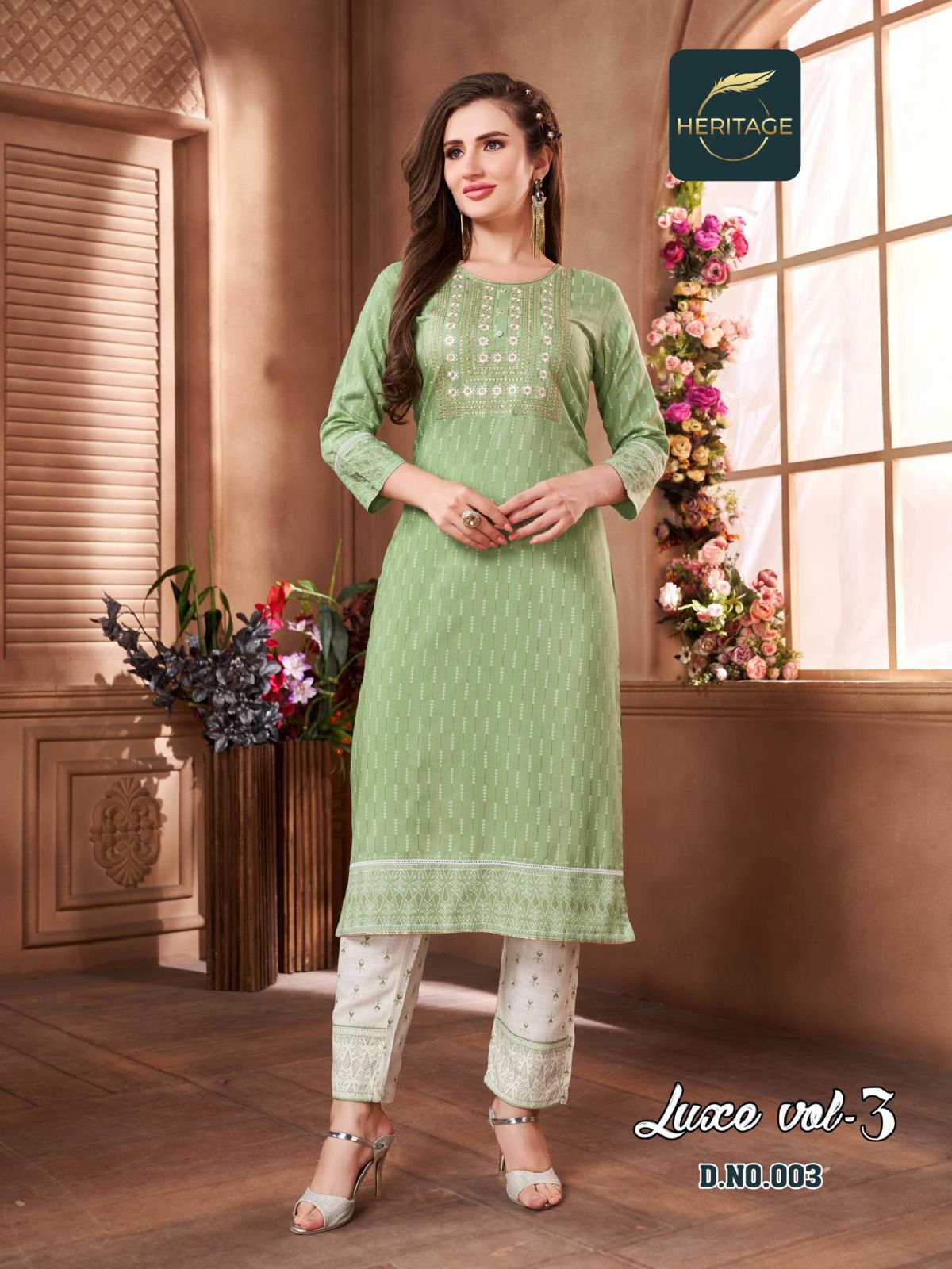 Heritage Luxe 3 Designer Printed Wholesale Kurti With Bottom